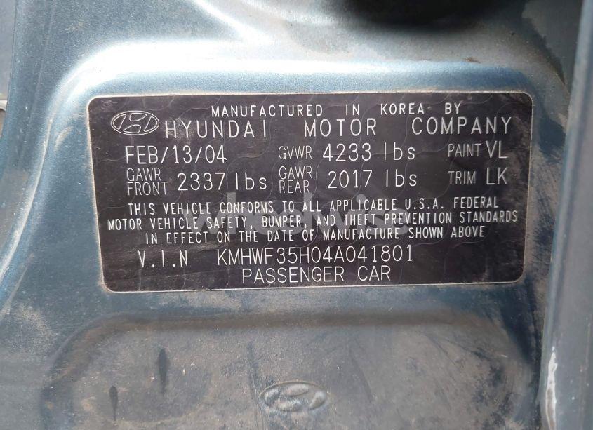 Photo 9 of 2004 Hyundai Sonata GLS/LX (VIN KMHWF35H04A041801)