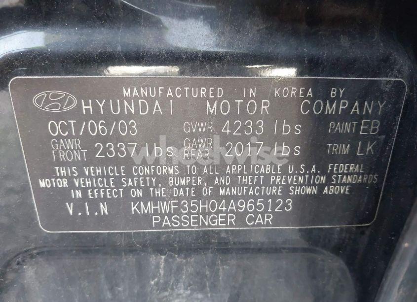 Photo 9 of 2004 Hyundai Sonata GLS/LX (VIN KMHWF35H04A965123)