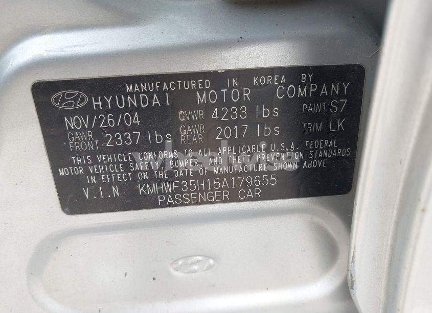 Photo 9 of 2005 Hyundai Sonata GLS/LX (VIN KMHWF35H15A179655)