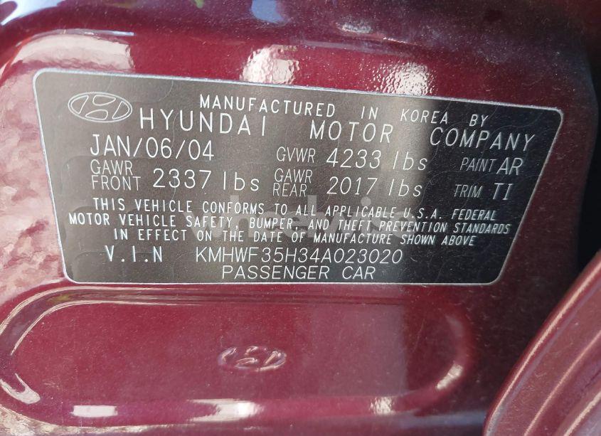 Photo 9 of 2004 Hyundai Sonata GLS/LX (VIN KMHWF35H34A023020)