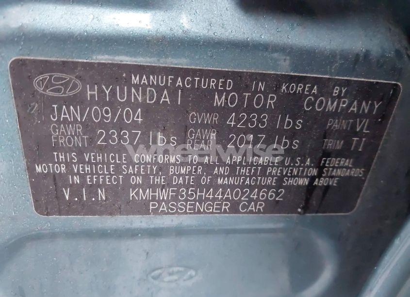 Photo 9 of 2004 Hyundai Sonata GLS/LX (VIN KMHWF35H44A024662)