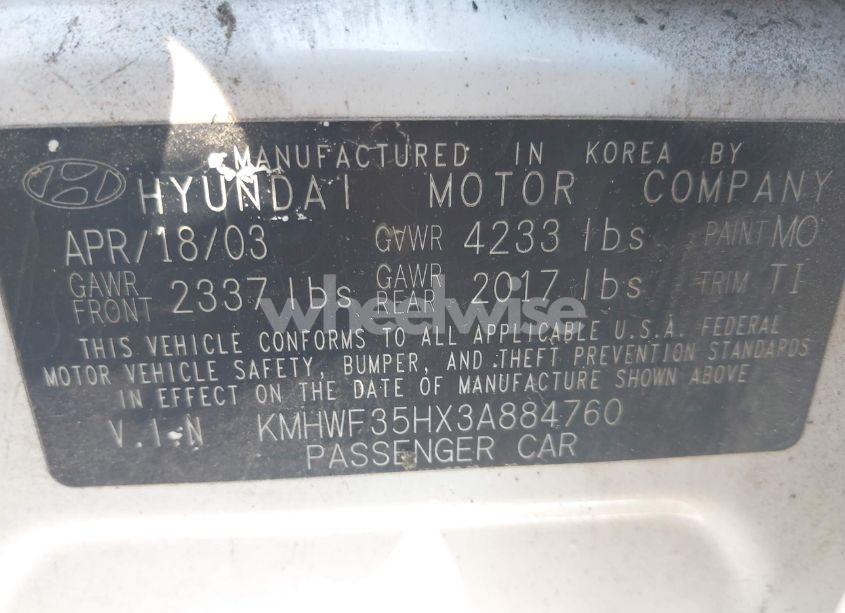 Photo 9 of 2003 Hyundai Sonata GLS/LX (VIN KMHWF35HX3A884760)