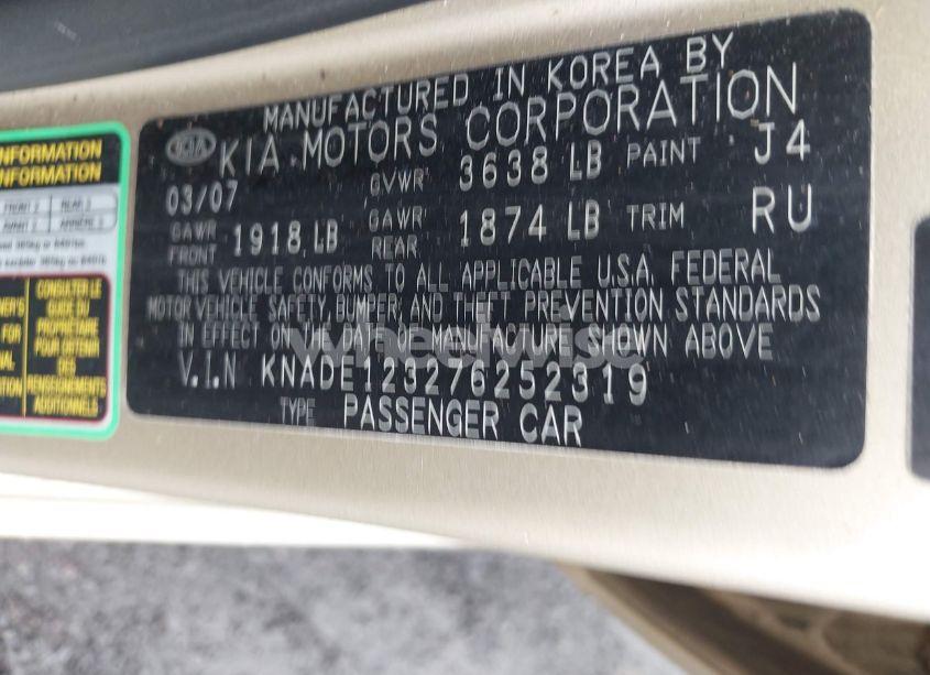 Photo 9 of 2007 Kia Rio LX (VIN KNADE123276252319)