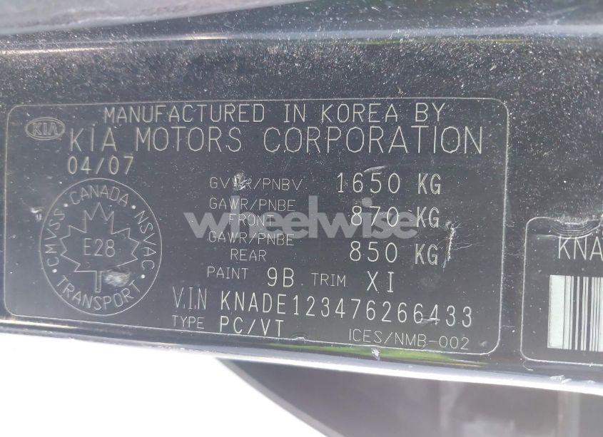 Photo 9 of 2007 Kia Rio LX/SX (VIN KNADE123476266433)
