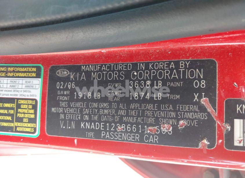 Photo 9 of 2006 Kia Rio LX (VIN KNADE123866116503)