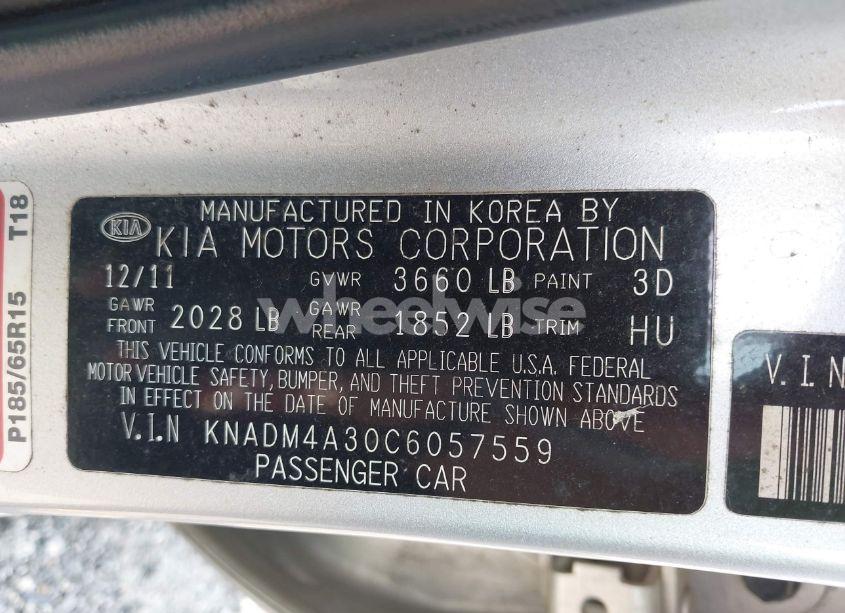 Photo 9 of 2012 Kia Rio LX (VIN KNADM4A30C6057559)