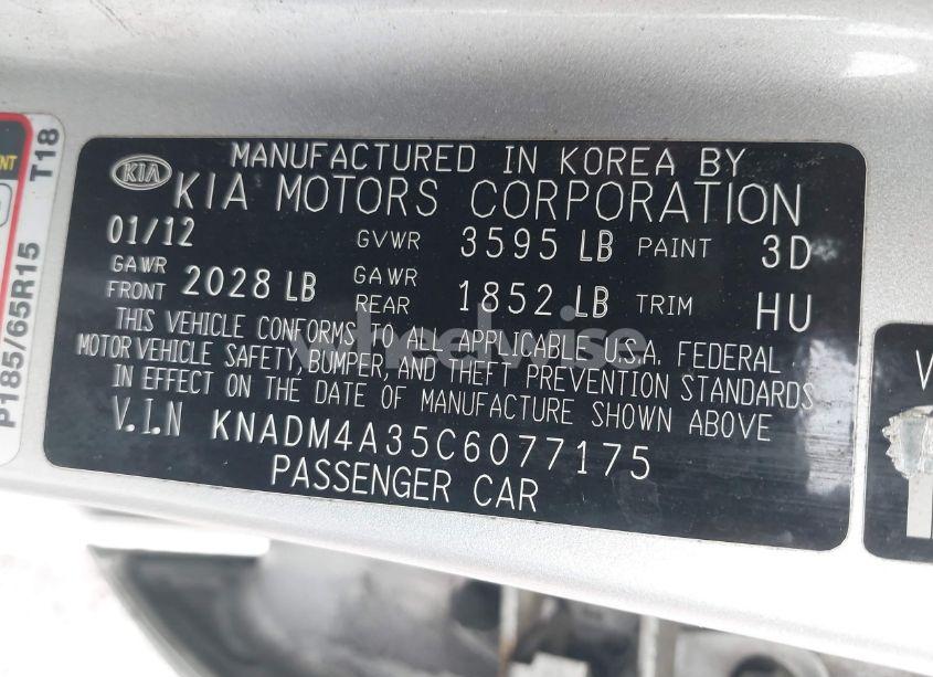 Photo 9 of 2012 Kia Rio LX (VIN KNADM4A35C6077175)