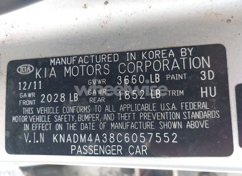 Photo 9 of 2012 Kia Rio LX (VIN KNADM4A38C6057552)