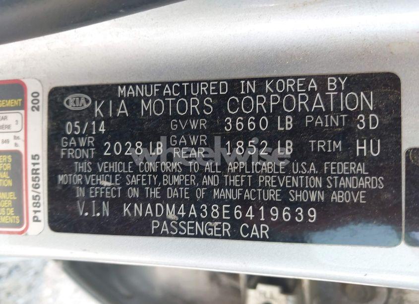 Photo 9 of 2014 Kia Rio LX (VIN KNADM4A38E6419639)