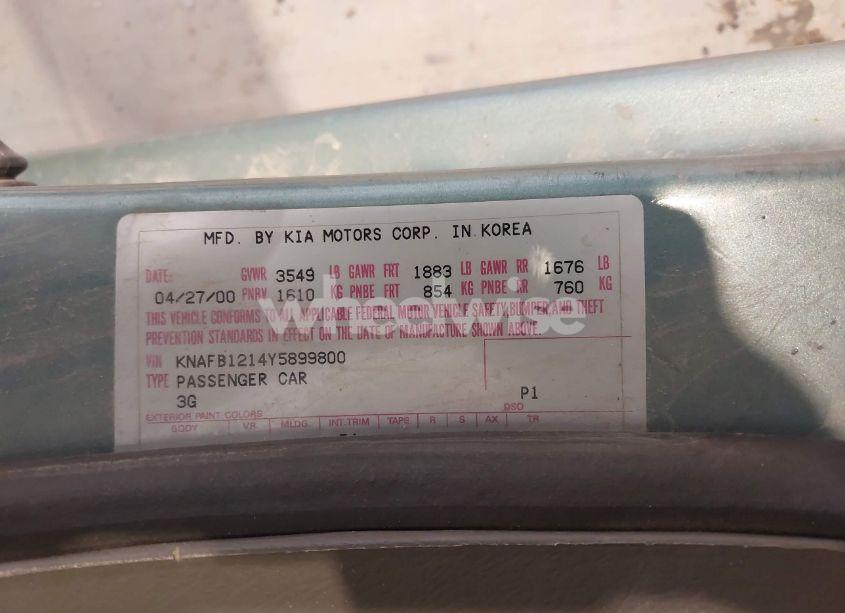 Photo 9 of 2000 Kia Sephia LS/LS W/POWER PKG (VIN KNAFB1214Y5899800)