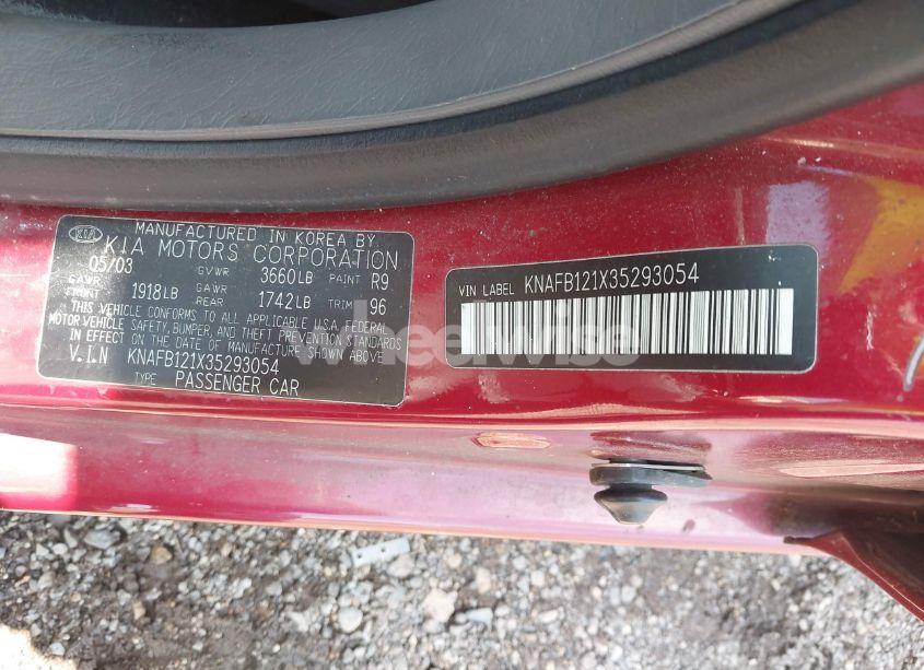 Photo 9 of 2003 Kia Spectra LS (VIN KNAFB121X35293054)