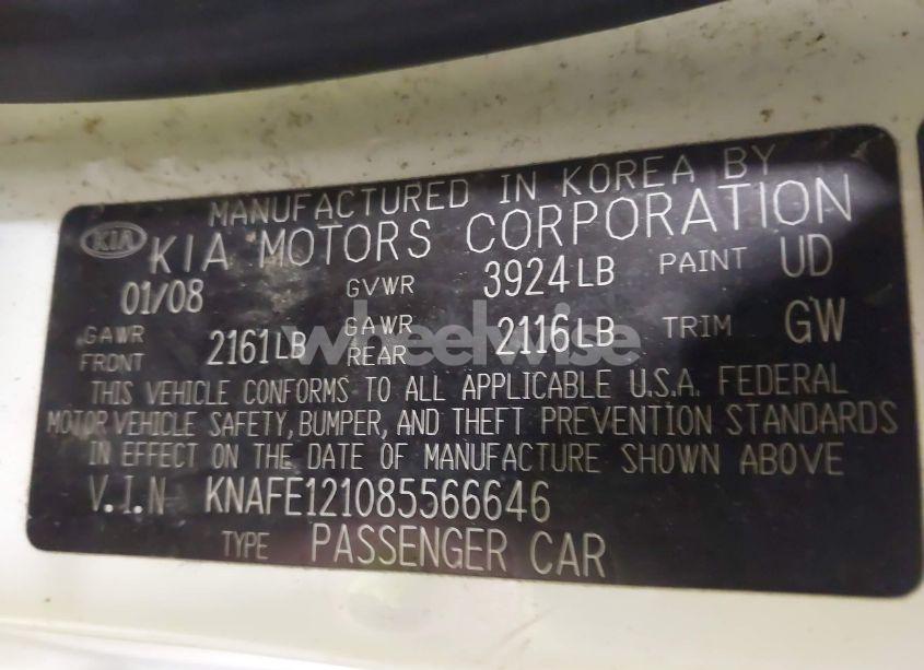 Photo 9 of 2008 Kia Spectra LX (VIN KNAFE121085566646)