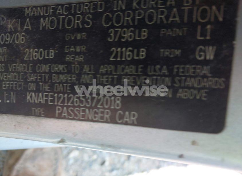 Photo 9 of 2006 Kia Spectra EX/LX/SX (VIN KNAFE121265372018)