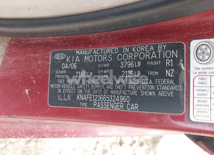 Photo 9 of 2006 Kia Spectra EX/LX/SX (VIN KNAFE121665324960)