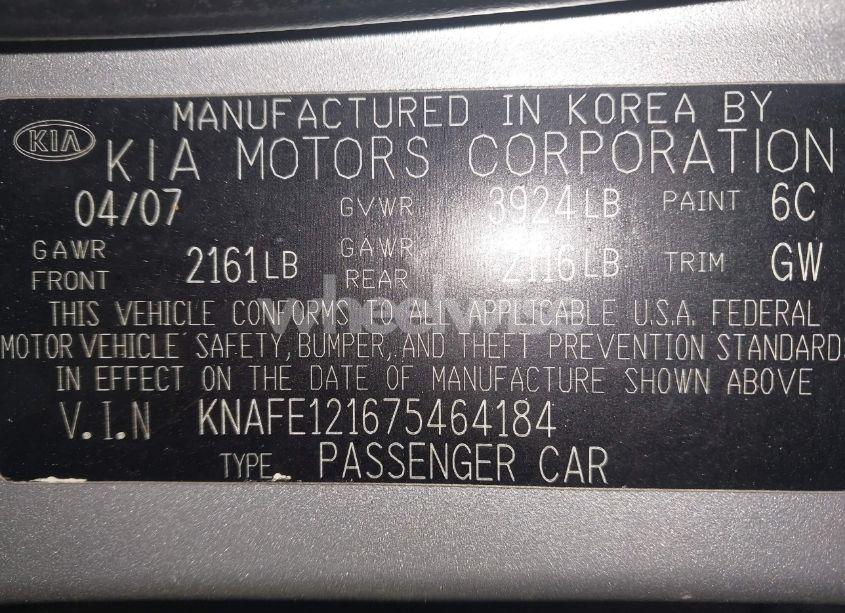 Photo 9 of 2007 Kia Spectra EX (VIN KNAFE121675464184)