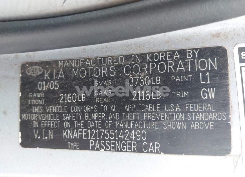 Photo 9 of 2005 Kia Spectra EX/LX/SX (VIN KNAFE121755142490)