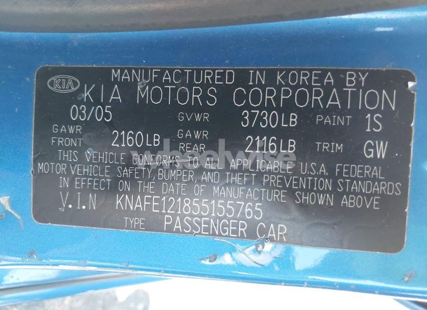 Photo 9 of 2005 Kia Spectra EX/LX/SX (VIN KNAFE121855155765)