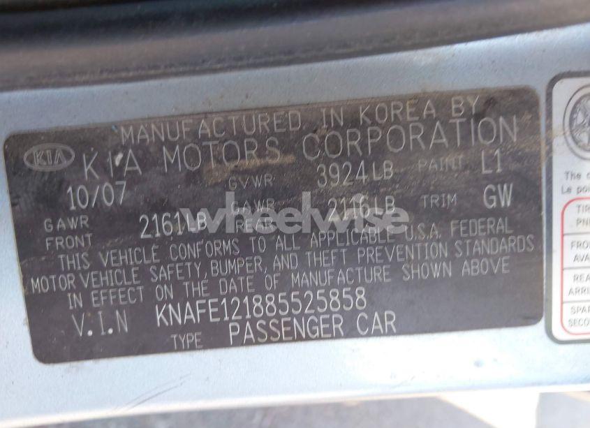 Photo 9 of 2008 Kia Spectra EX (VIN KNAFE121885525858)