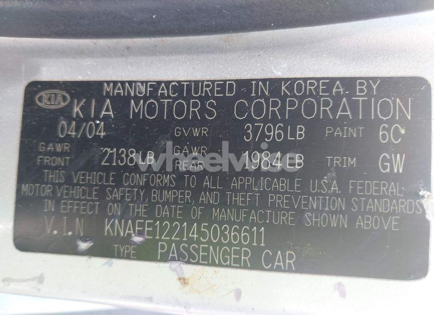 Photo 9 of 2004 Kia Spectra EX/LX (VIN KNAFE122145036611)