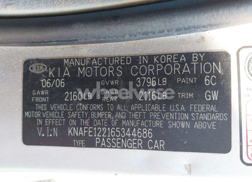 Photo 9 of 2006 Kia Spectra EX/LX/SX (VIN KNAFE122165344686)