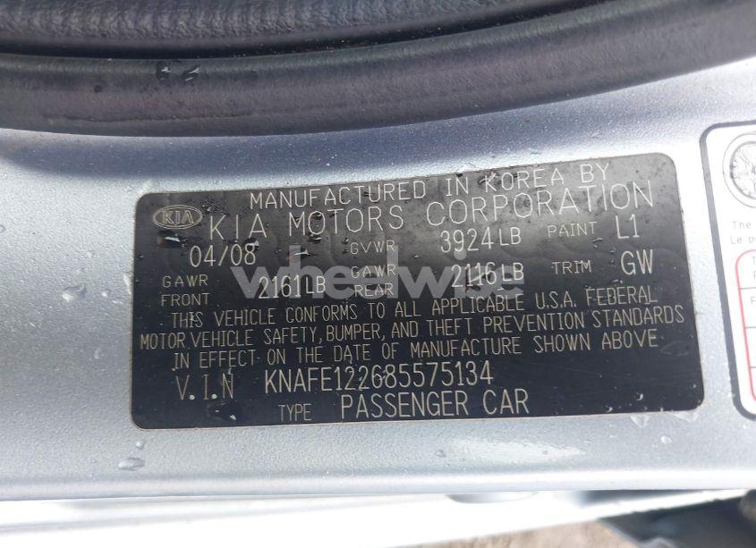 Photo 9 of 2008 Kia Spectra EX (VIN KNAFE122685575134)