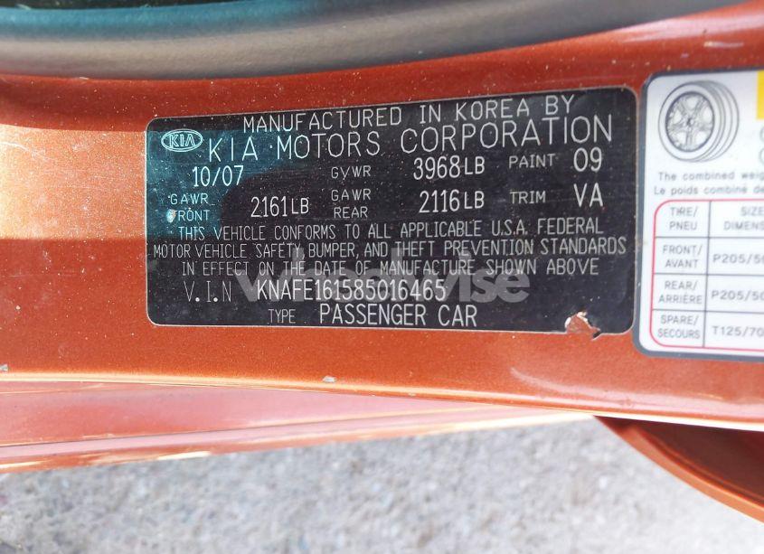 Photo 9 of 2008 Kia Spectra5 SX (VIN KNAFE161585016465)