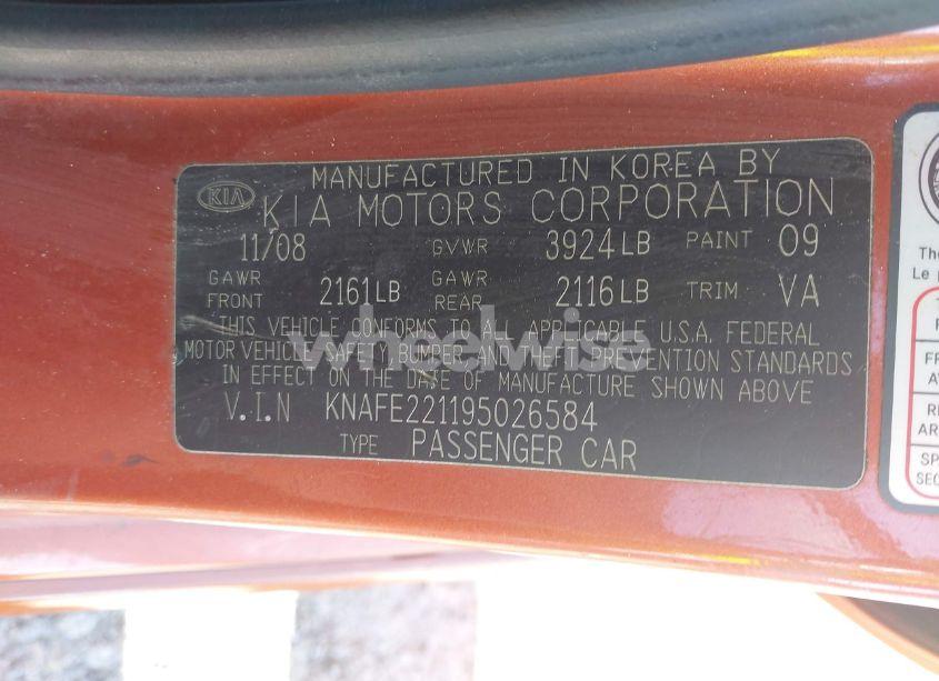 Photo 9 of 2009 Kia Spectra SX (VIN KNAFE221195026584)