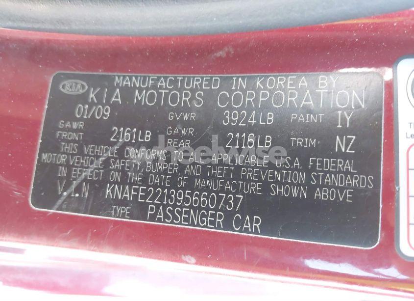Photo 9 of 2009 Kia Spectra EX (VIN KNAFE221395660737)