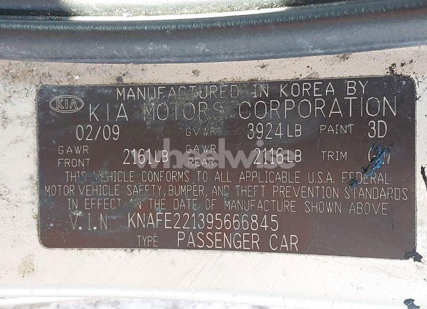 Photo 9 of 2009 Kia Spectra EX (VIN KNAFE221395666845)