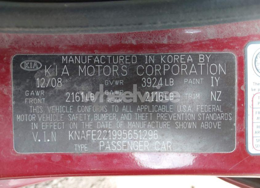 Photo 9 of 2009 Kia Spectra EX (VIN KNAFE221995651296)