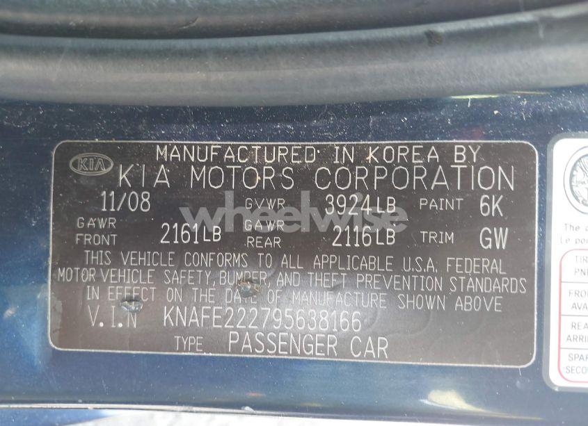 Photo 9 of 2009 Kia Spectra EX (VIN KNAFE222795638166)