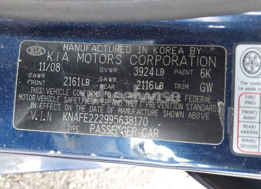 Photo 9 of 2009 Kia Spectra EX (VIN KNAFE222995638170)