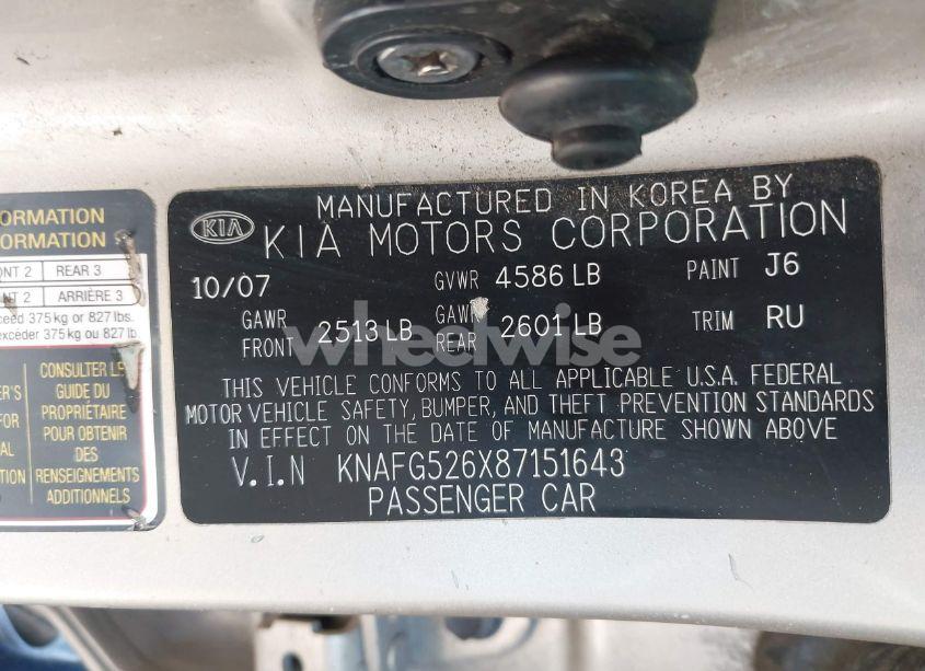 Photo 9 of 2008 Kia Rondo LX V6 (VIN KNAFG526X87151643)