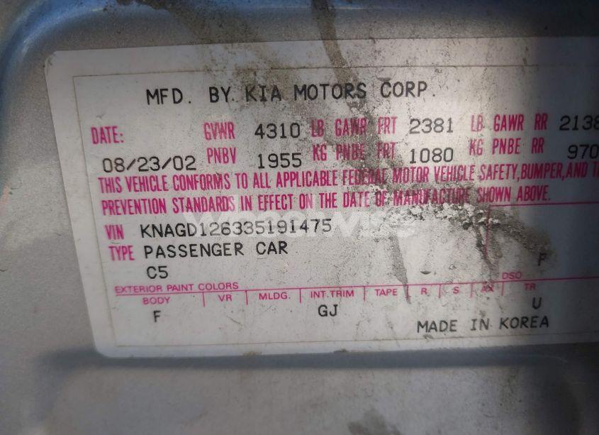 Photo 9 of 2003 Kia Optima LX/SE (VIN KNAGD126335191475)