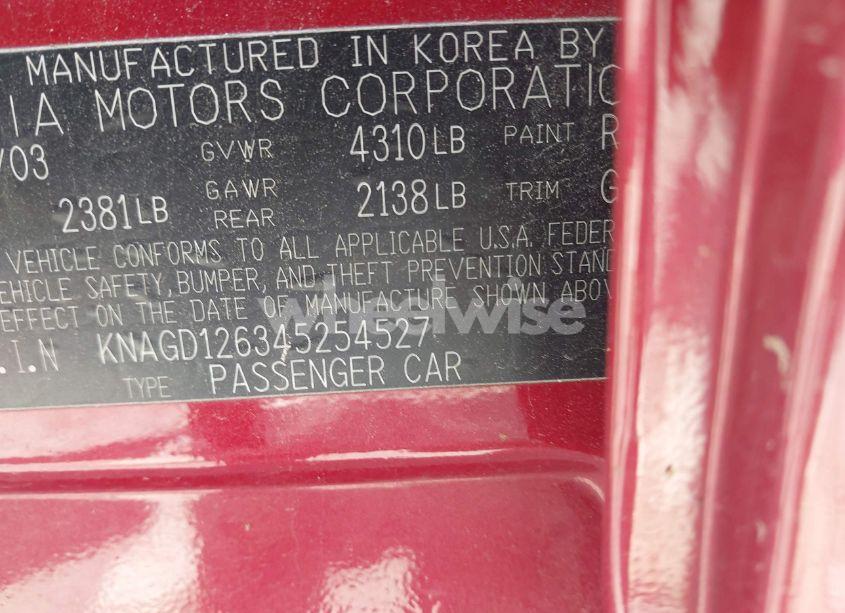 Photo 9 of 2004 Kia Optima EX/LX (VIN KNAGD126345254527)