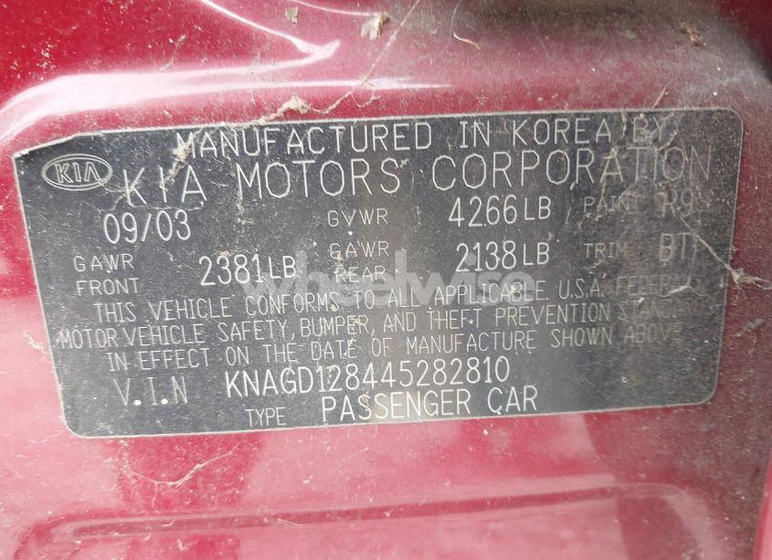 Photo 9 of 2004 Kia Optima EX V6/LX V6 (VIN KNAGD128445282810)