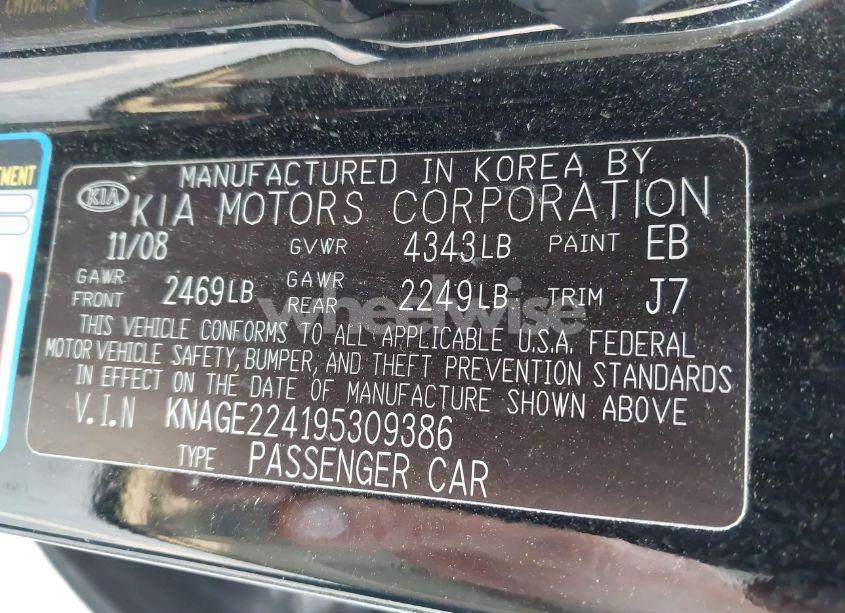 Photo 9 of 2009 Kia Optima EX V6 (VIN KNAGE224195309386)