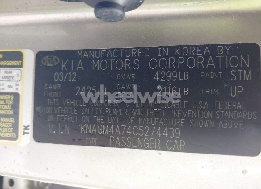 Photo 9 of 2012 Kia Optima LX (VIN KNAGM4A74C5274439)