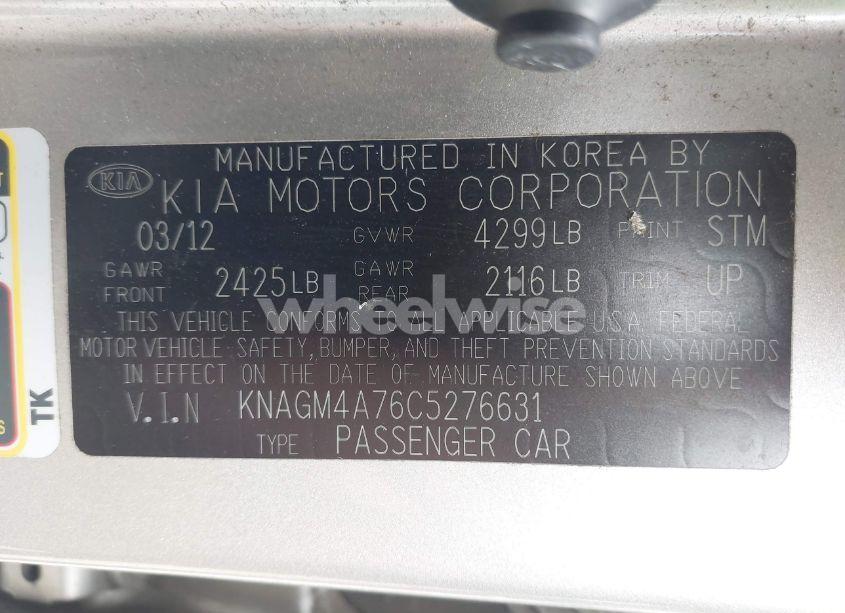 Photo 9 of 2012 Kia Optima LX (VIN KNAGM4A76C5276631)