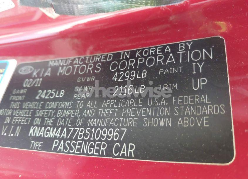 Photo 9 of 2011 Kia Optima LX (VIN KNAGM4A77B5109967)