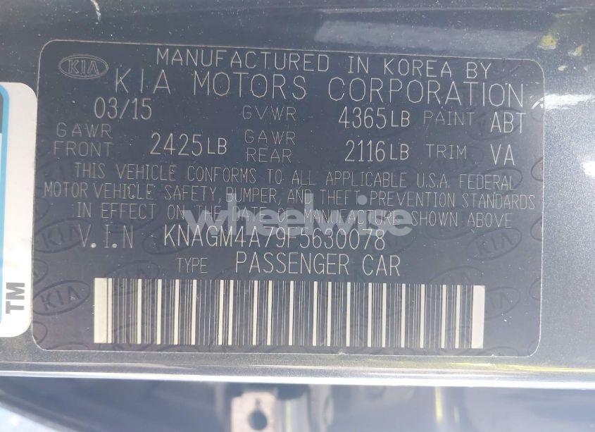 Photo 9 of 2015 Kia Optima LX (VIN KNAGM4A79F5630078)