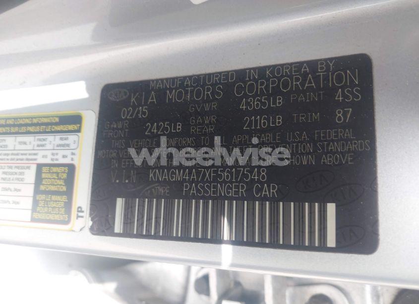 Photo 9 of 2015 Kia Optima LX (VIN KNAGM4A7XF5617548)