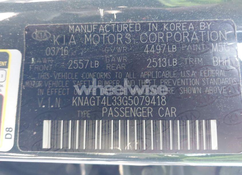 Photo 9 of 2016 Kia Optima LX (VIN KNAGT4L33G5079418)