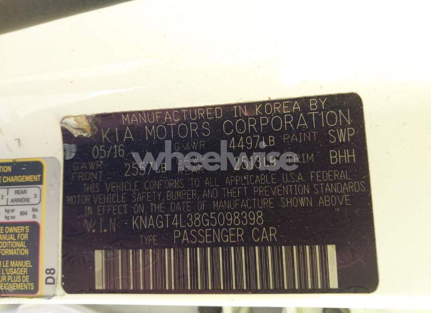 Photo 9 of 2016 Kia Optima LX (VIN KNAGT4L38G5098398)