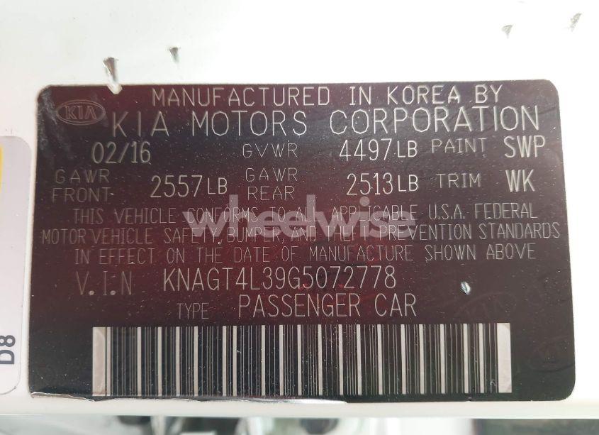 Photo 9 of 2016 Kia Optima LX (VIN KNAGT4L39G5072778)