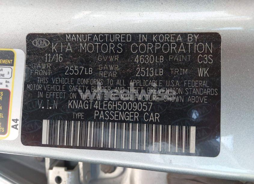 Photo 9 of 2017 Kia Optima HYBRID (VIN KNAGT4LE6H5009057)