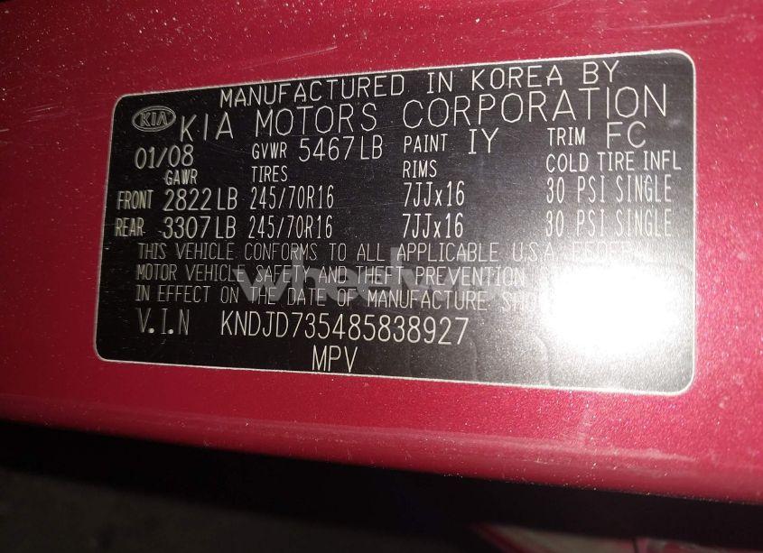 Photo 9 of 2008 Kia Sorento LX (VIN KNDJD735485838927)