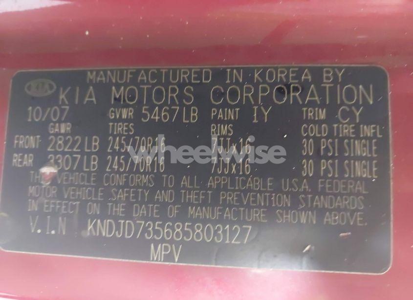 Photo 9 of 2008 Kia Sorento LX (VIN KNDJD735685803127)