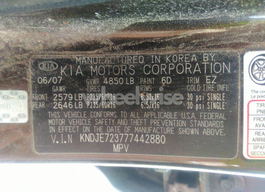 Photo 9 of 2007 Kia Sportage LX V6 (VIN KNDJE723777442880)