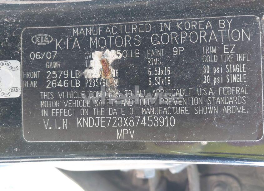 Photo 9 of 2008 Kia Sportage LX V6 (VIN KNDJE723X87453910)